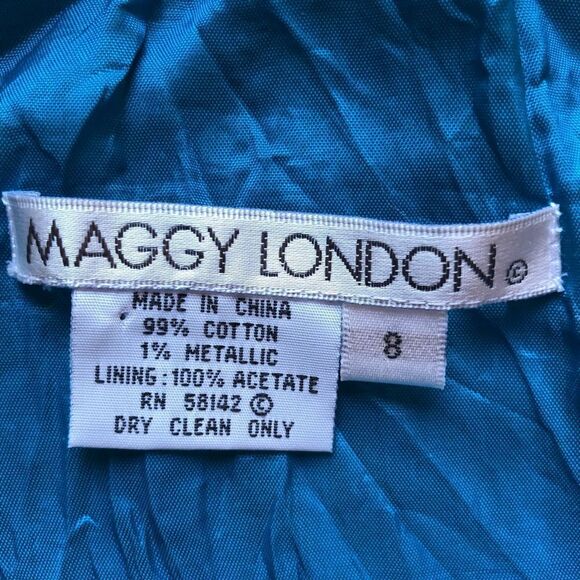 Maggie London Midi Dress Size 8 Turquoise and gold string sleeveless, strappy - Picture 2 of 5